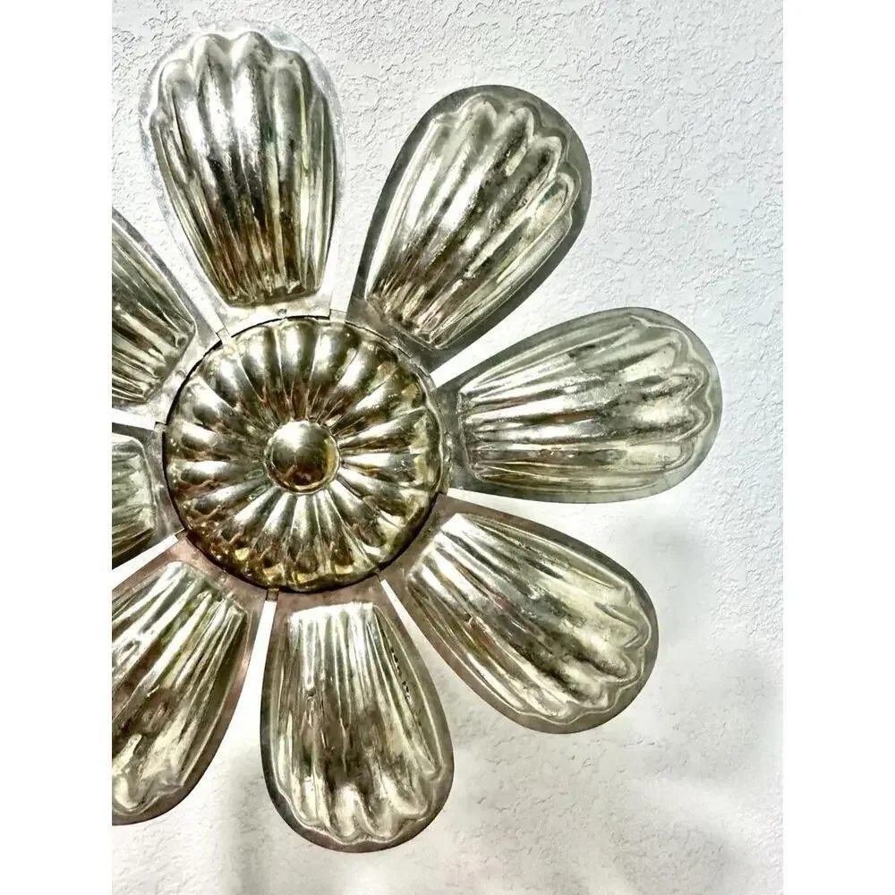 Vintage Tart Tin Daisy Flower Brass Color Stainless Steel Plate Serving Tray